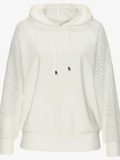 Sweatshirt à capuche avec manches en dentelle et cordon argenté
