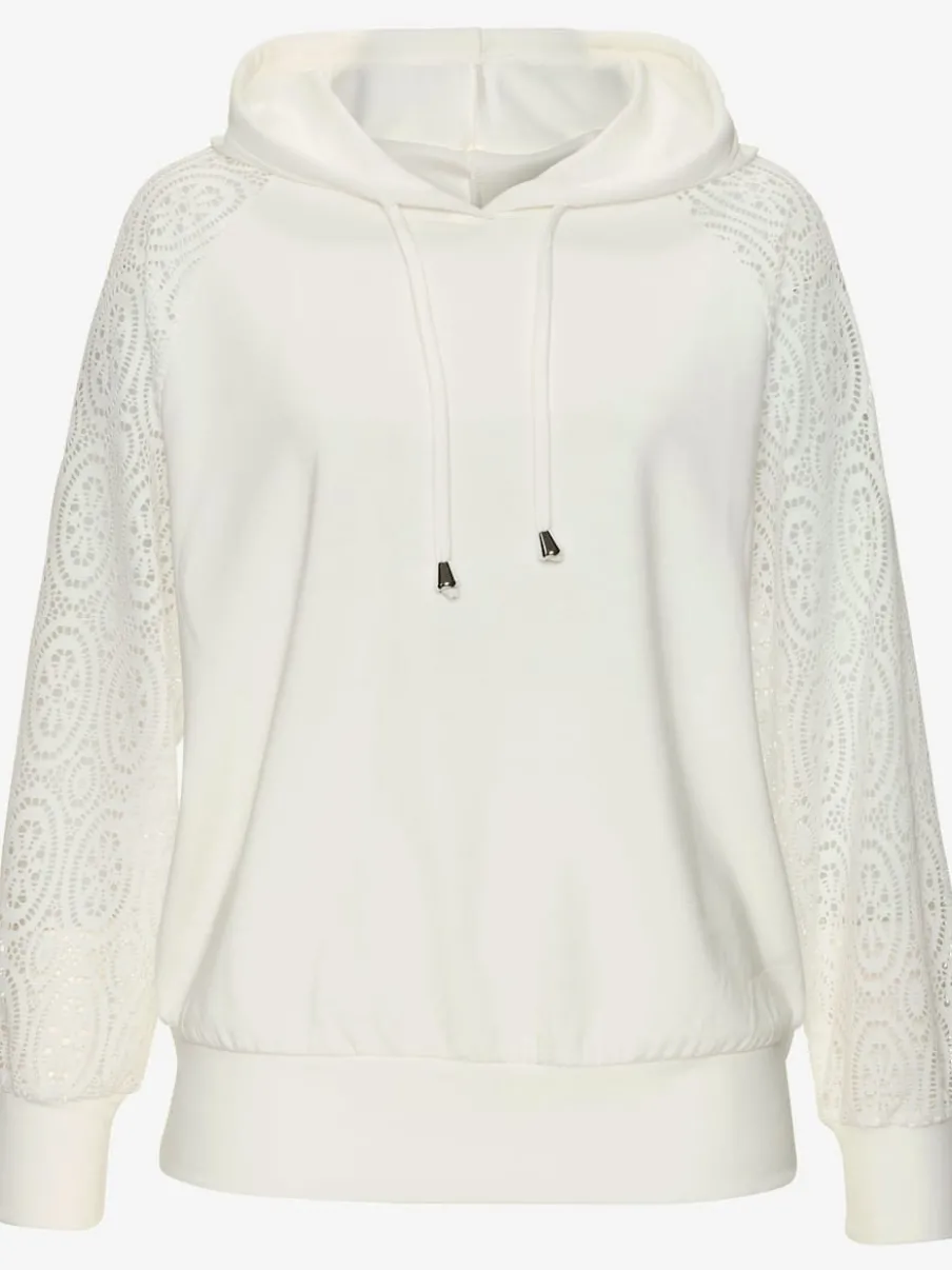 Sweatshirt à capuche avec manches en dentelle et cordon argenté
