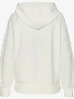 Sweatshirt à capuche avec manches en dentelle et cordon argenté