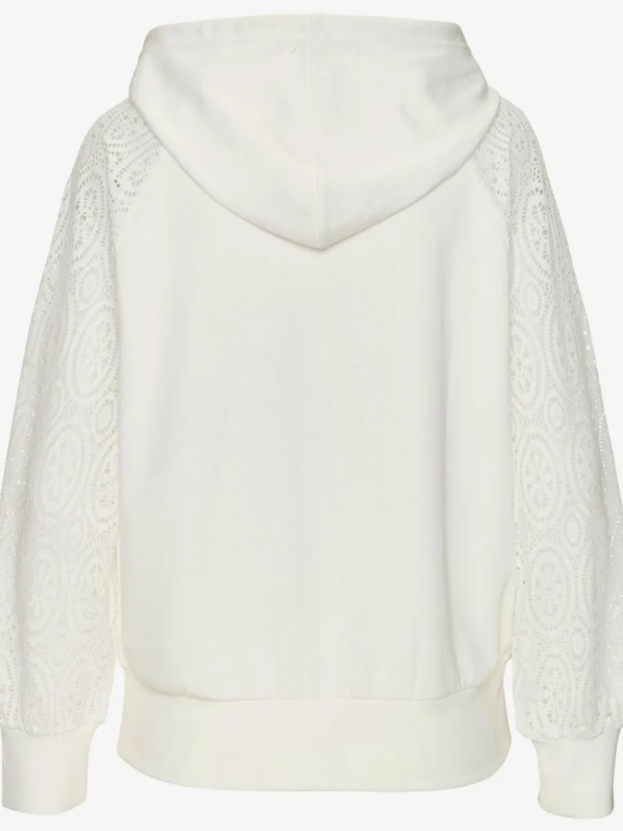 Sweatshirt à capuche avec manches en dentelle et cordon argenté