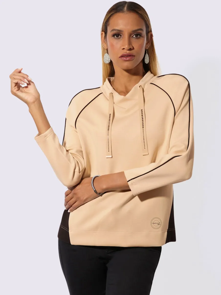 Sweatshirt à capuche avec manches longues et coulisse décorative