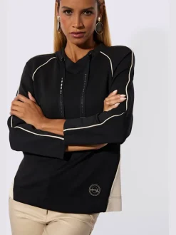 Sweatshirt à capuche avec manches longues et coulisse décorative