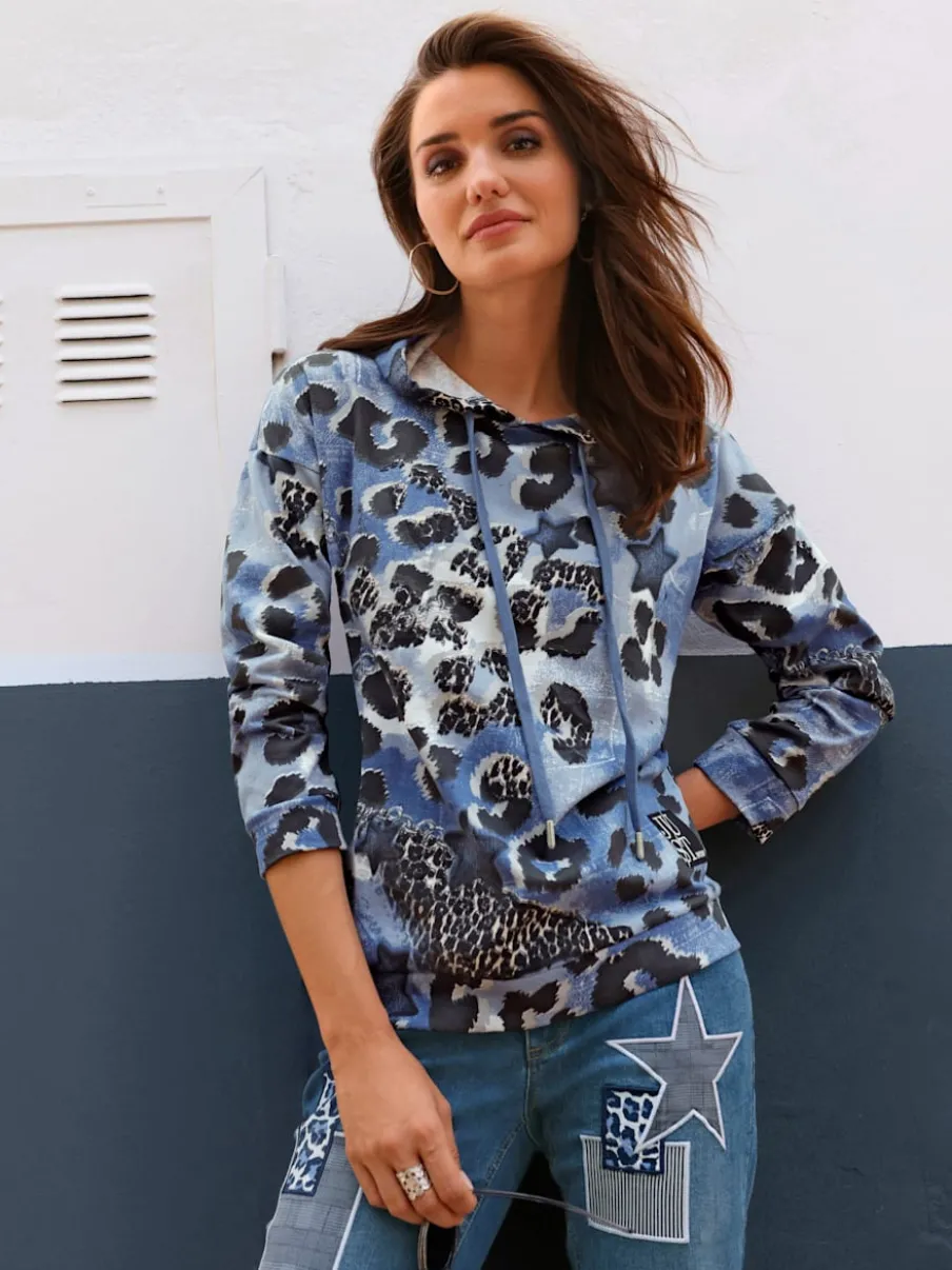 Sweatshirt à capuche avec motifs léopard et détails en jean