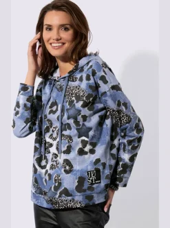 Sweatshirt à capuche avec motifs léopard et détails en jean