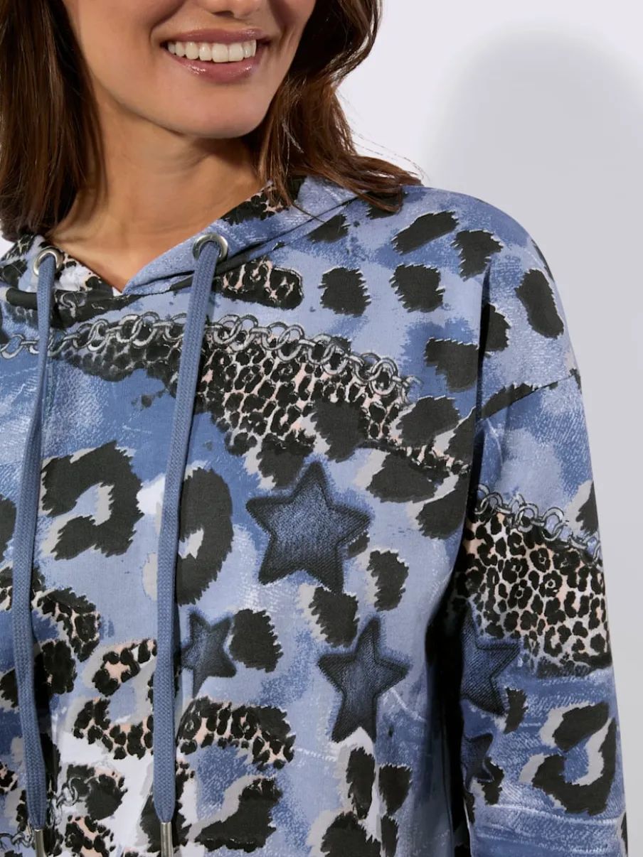 Sweatshirt à capuche avec motifs léopard et détails en jean