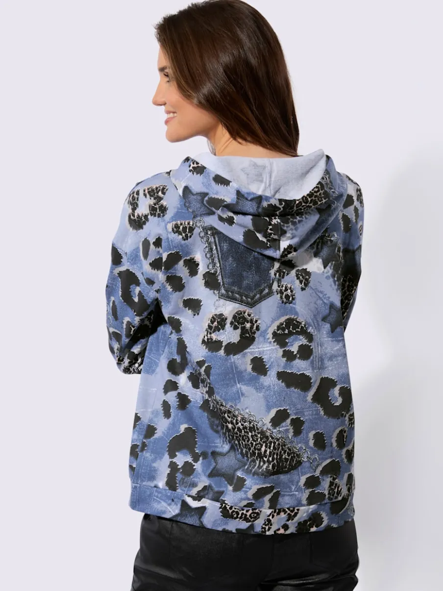 Sweatshirt à capuche avec motifs léopard et détails en jean