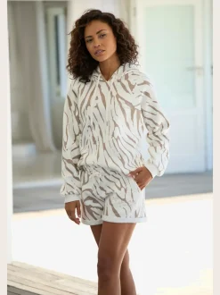 Sweatshirt à capuche avec motif zèbre et manches raglan en coton doux