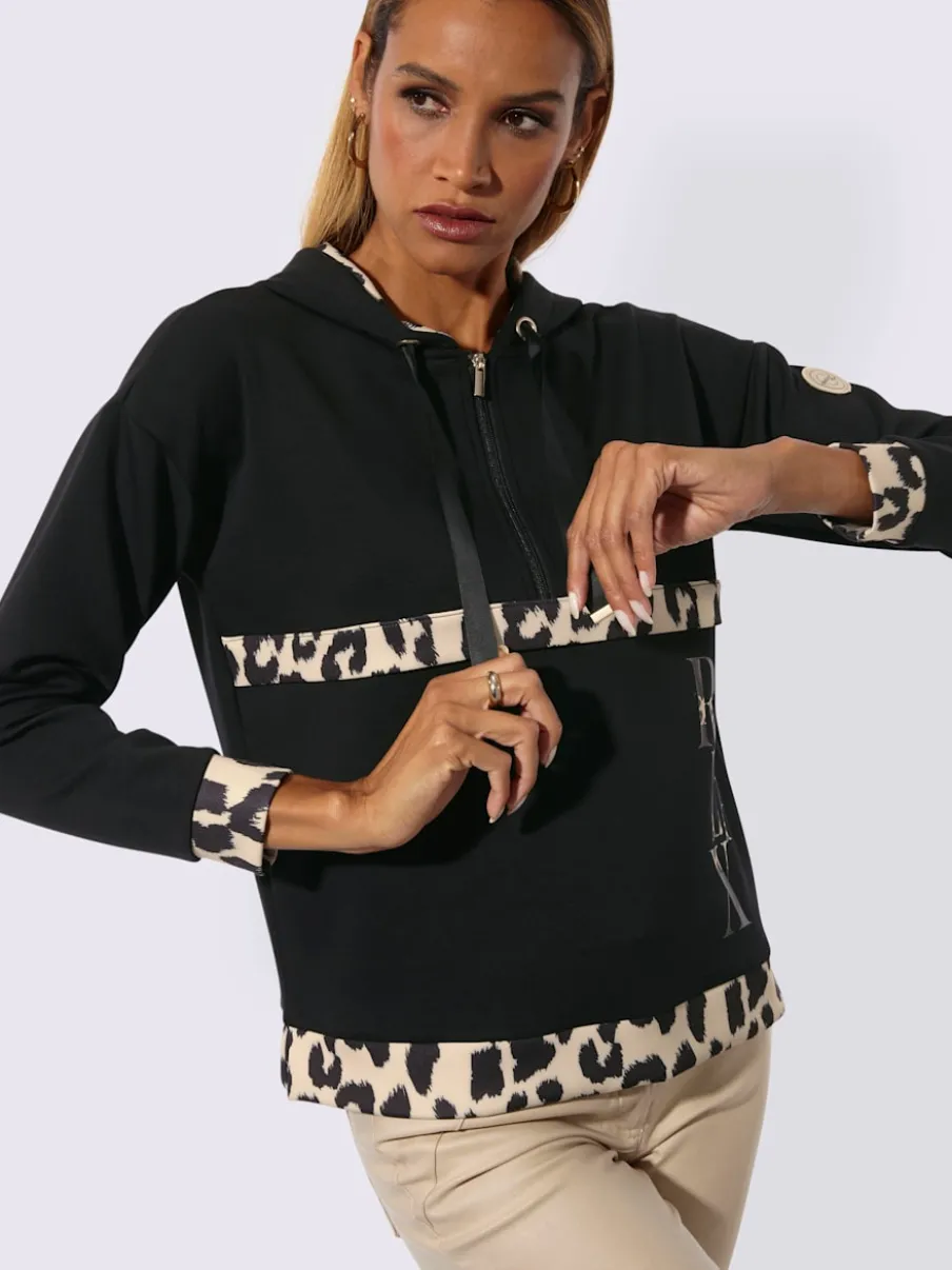 Sweatshirt à capuche avec motifs léopard et manches longues