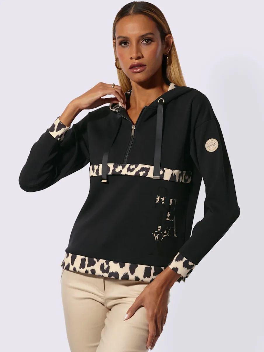 Sweatshirt à capuche avec motifs léopard et manches longues
