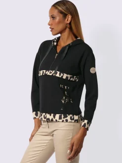 Sweatshirt à capuche avec motifs léopard et manches longues