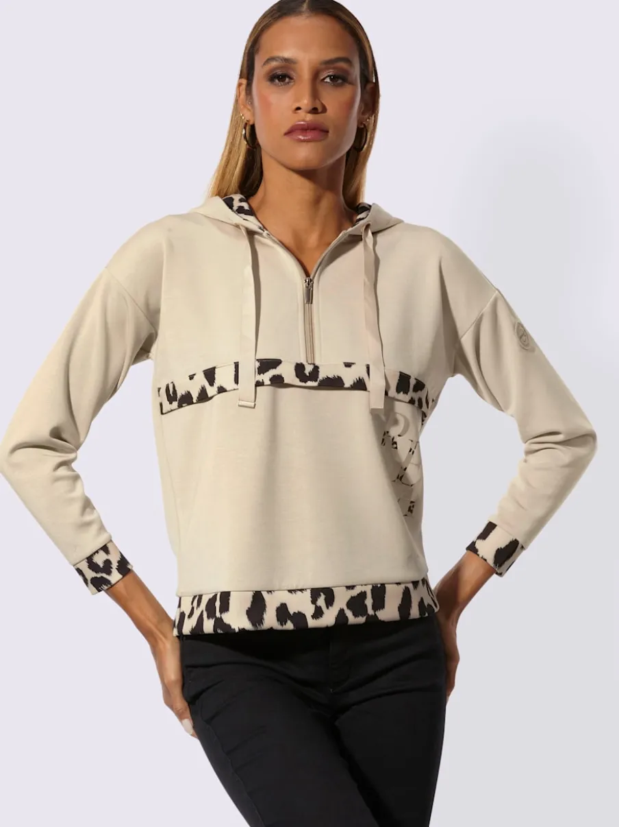 Sweatshirt à capuche avec motifs léopard et manches longues