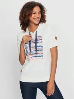 Sweatshirt à capuche manches courtes imprimé feuille OCS