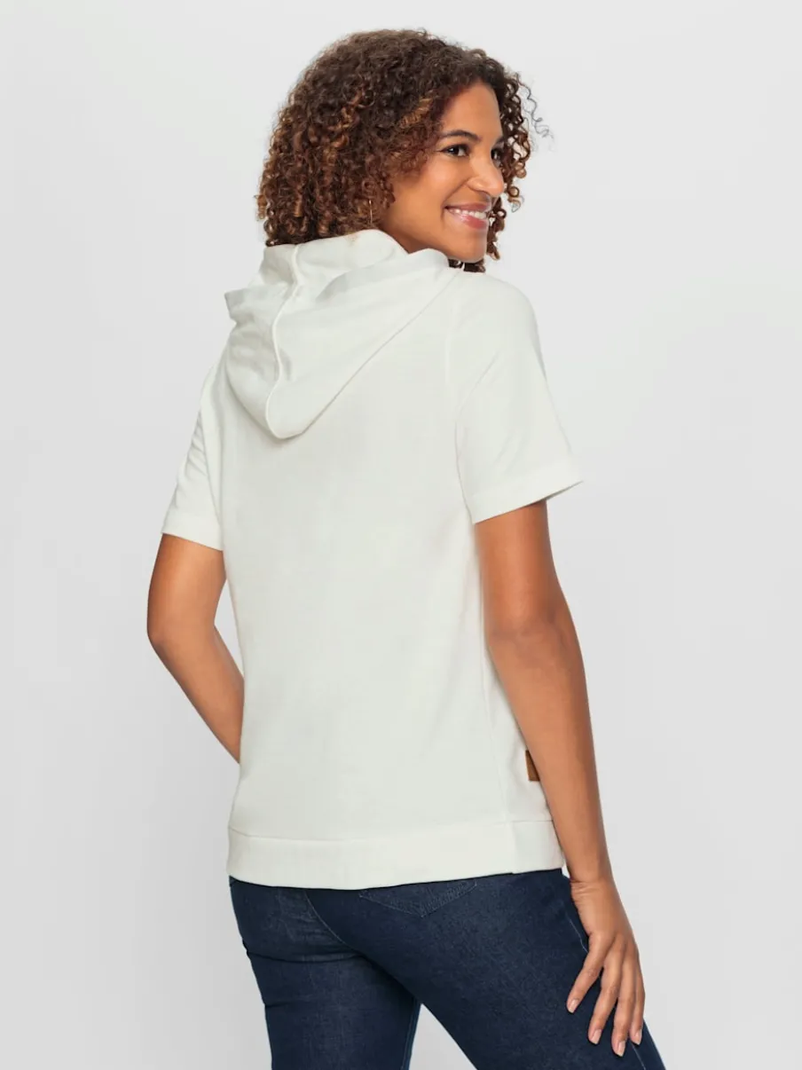 Sweatshirt à capuche manches courtes imprimé feuille OCS