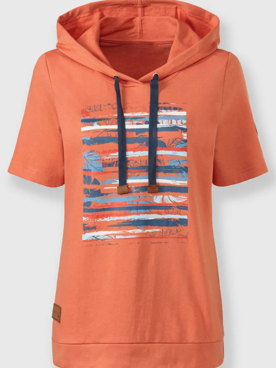 Sweatshirt à capuche manches courtes imprimé feuille OCS