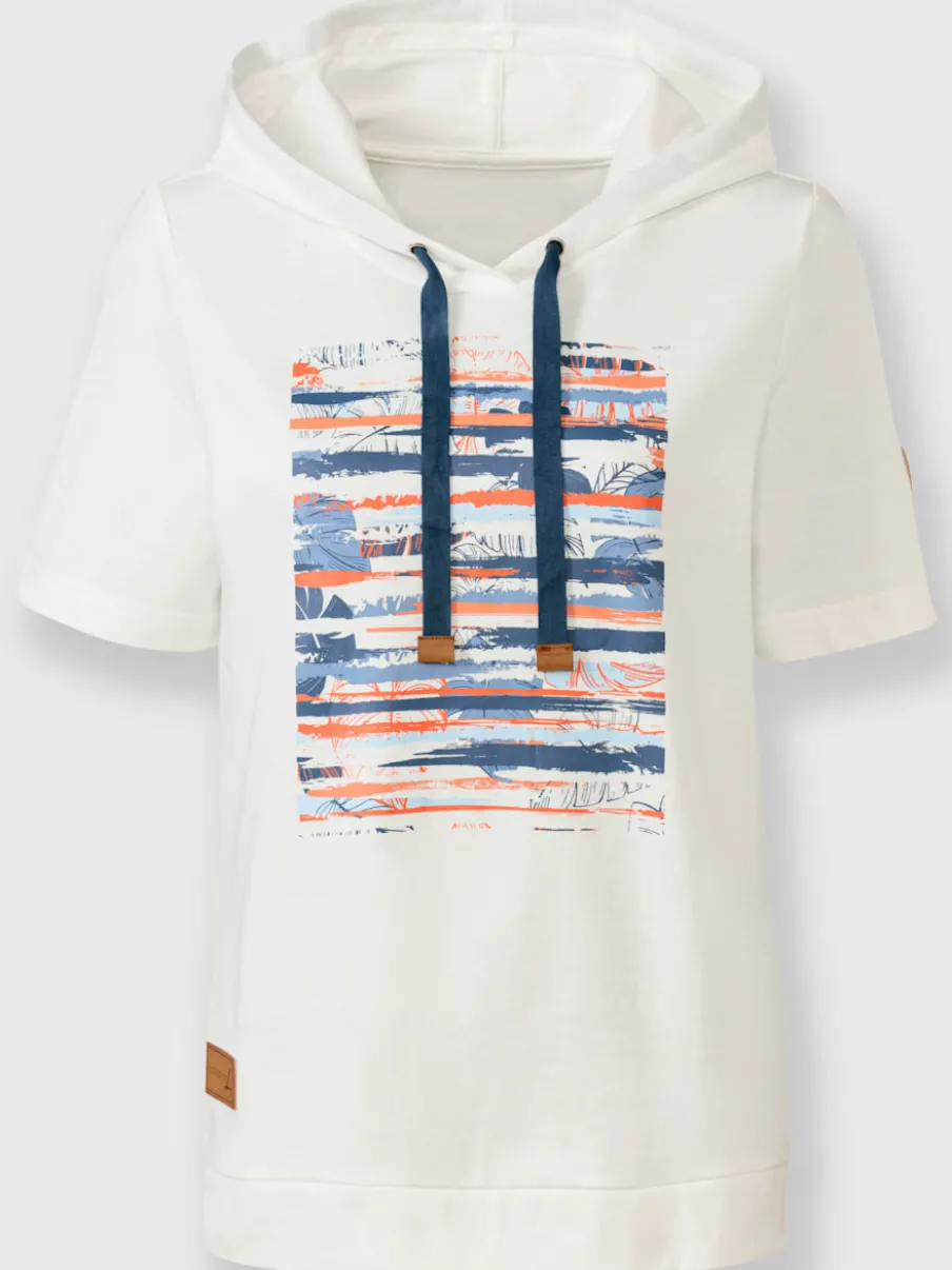 Sweatshirt à capuche manches courtes imprimé feuille OCS