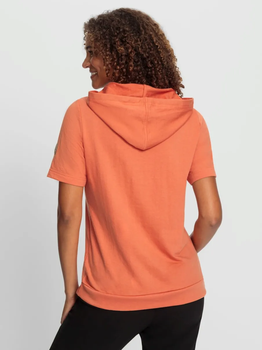 Sweatshirt à capuche manches courtes imprimé feuille OCS