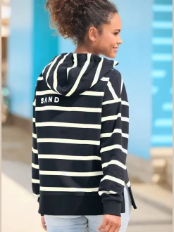 Sweatshirt à capuche marinière avec logo et fentes