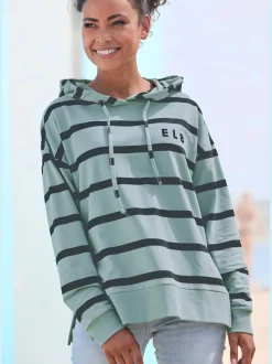 Sweatshirt à capuche marinière avec logo et fentes