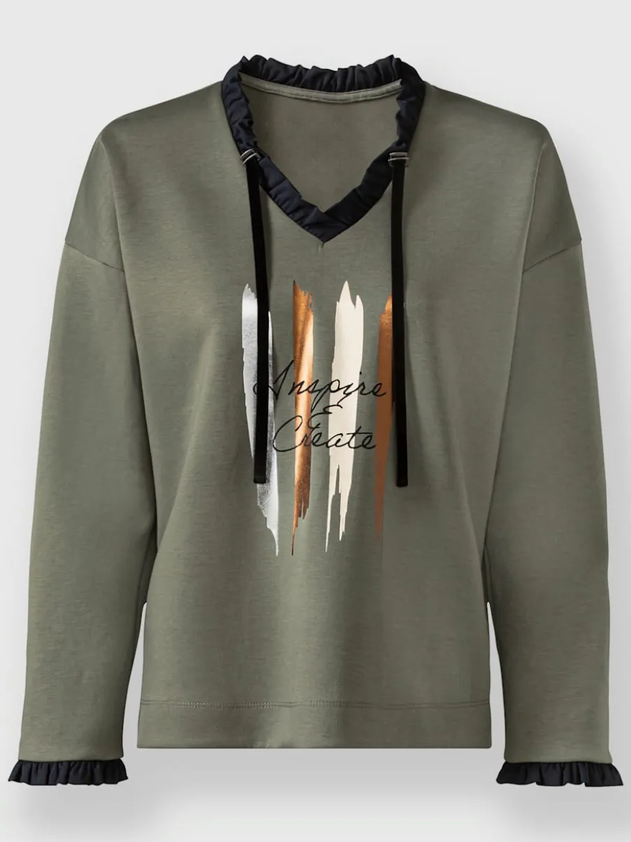 Sweatshirt à col en V avec inscription devant élégante