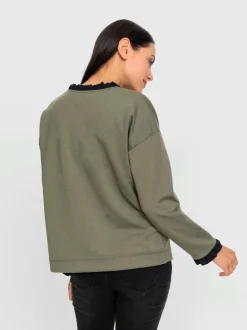 Sweatshirt à col en V avec inscription devant élégante