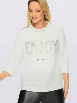 Sweatshirt col montant avec inscription et petites pierres