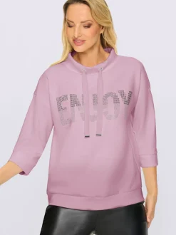 Sweatshirt col montant avec inscription et petites pierres