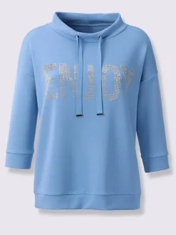 Sweatshirt col montant avec inscription et petites pierres