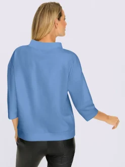 Sweatshirt col montant avec inscription et petites pierres