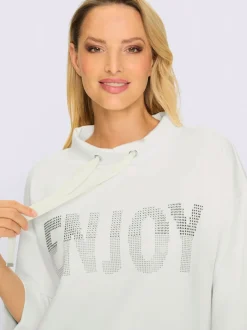Sweatshirt col montant avec inscription et petites pierres