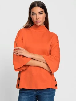 Sweatshirt col montant avec manches 3/4 et patte de boutonnage