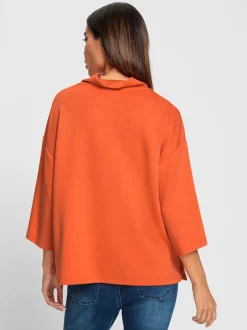 Sweatshirt col montant avec manches 3/4 et patte de boutonnage