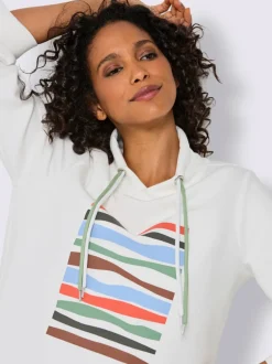 Sweatshirt à col montant avec rayures et manches 3/4