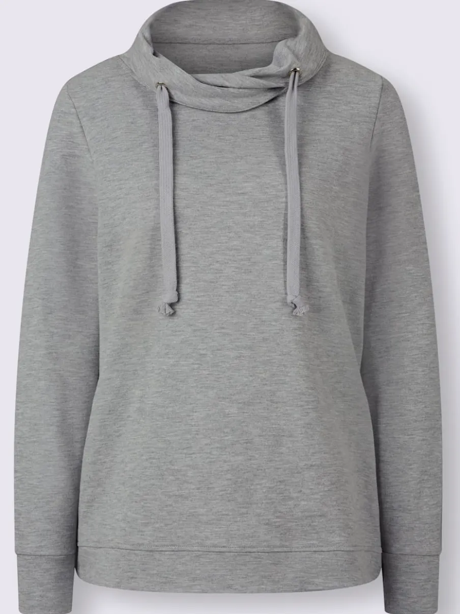 Sweatshirt à col roulé asymétrique et cordon décoratif