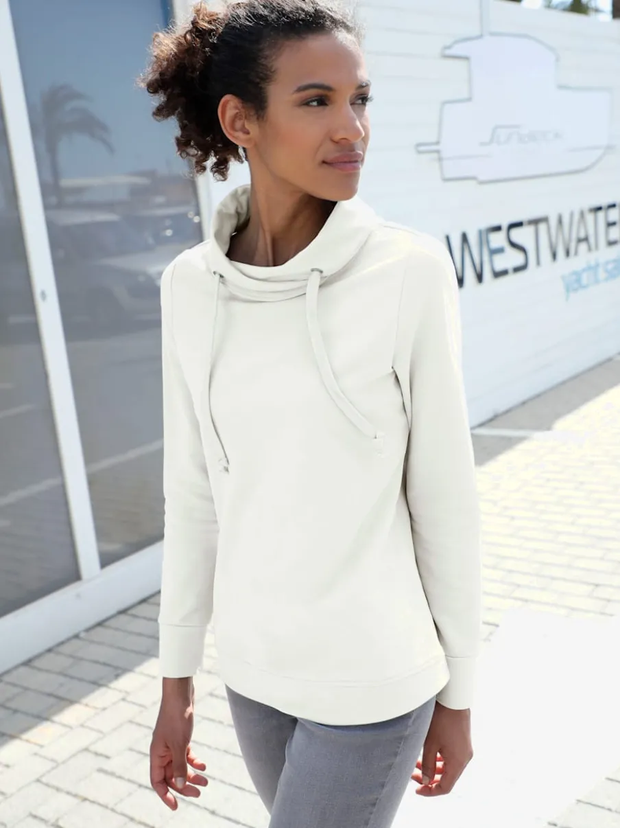 Sweatshirt à col roulé asymétrique et cordon décoratif