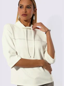 Sweatshirt à col roulé et manches 3/4 avec pierres fantaisie