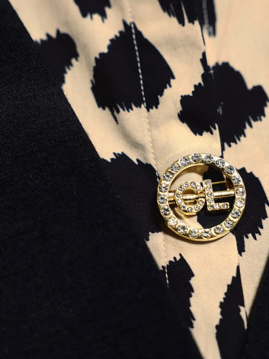 Sweatshirt à col V avec empiècement léopard et manches longues