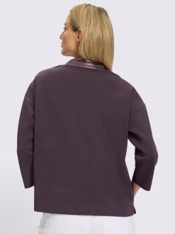 Sweatshirt à col V avec mancherons et coulisse à nouer