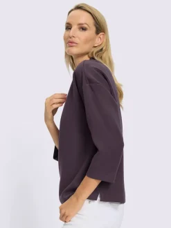 Sweatshirt à col V avec mancherons et coulisse à nouer