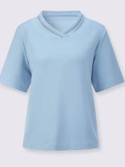 Sweatshirt à col V chevauchant avec manches courtes et finition douce