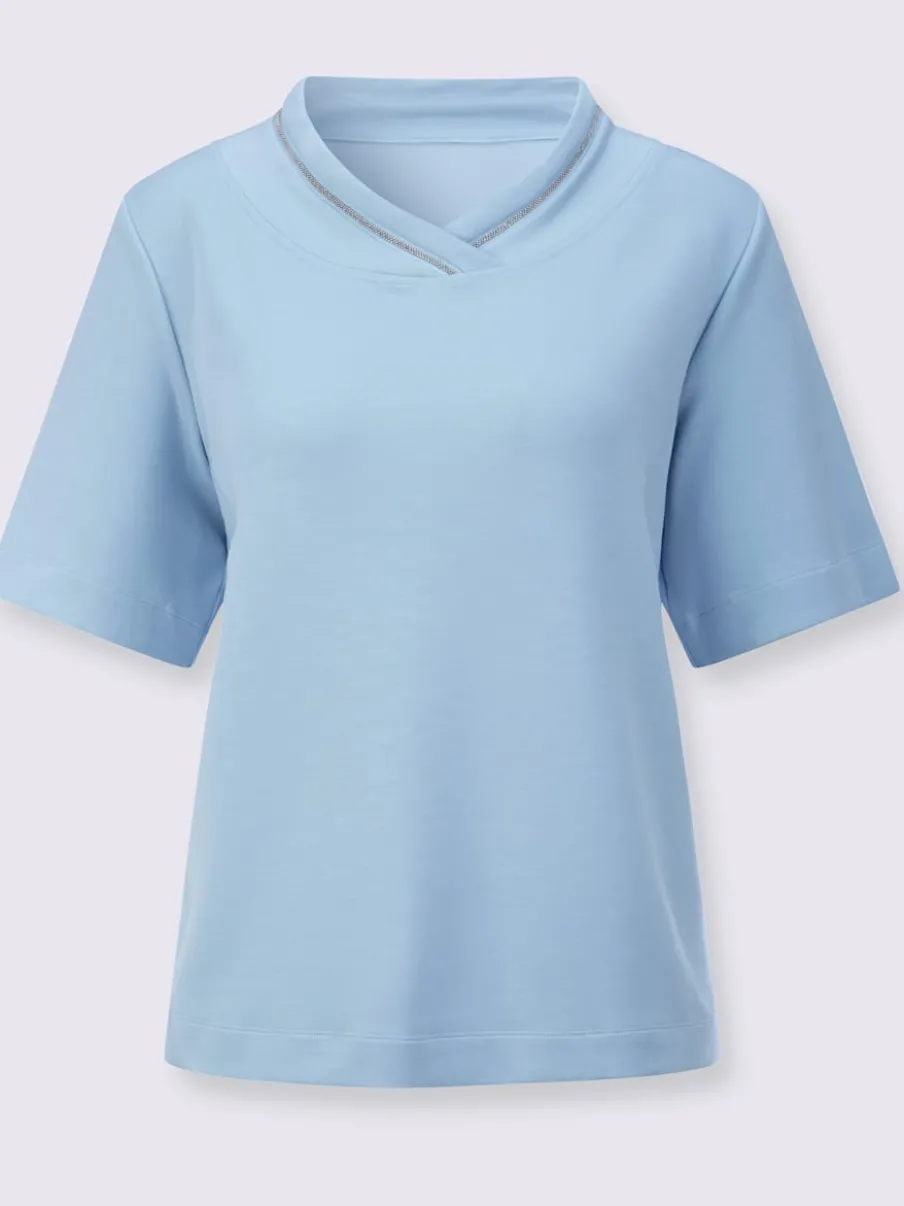 Sweatshirt à col V chevauchant avec manches courtes et finition douce