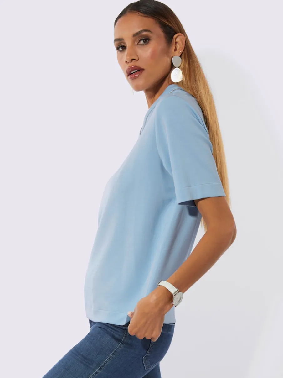 Sweatshirt à col V chevauchant avec manches courtes et finition douce
