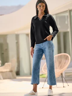 Sweatshirt à col V ouvert avec rivets décoratifs et manches longues