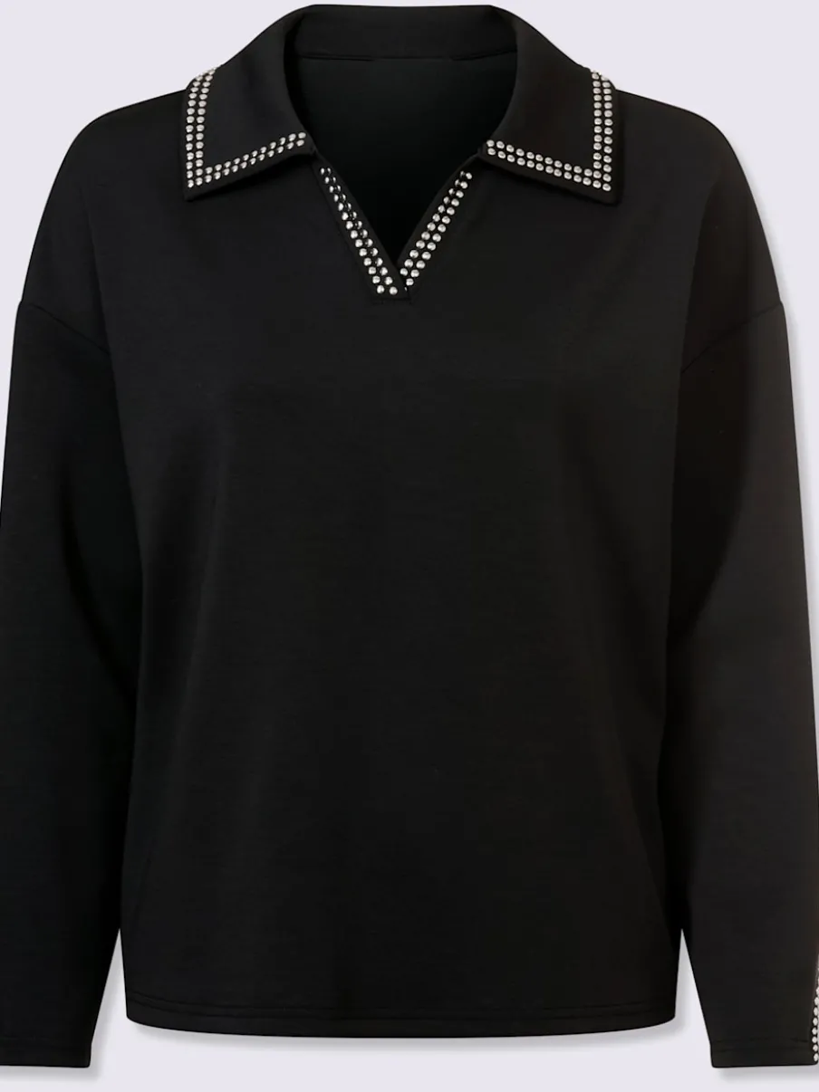 Sweatshirt à col V ouvert avec rivets décoratifs et manches longues