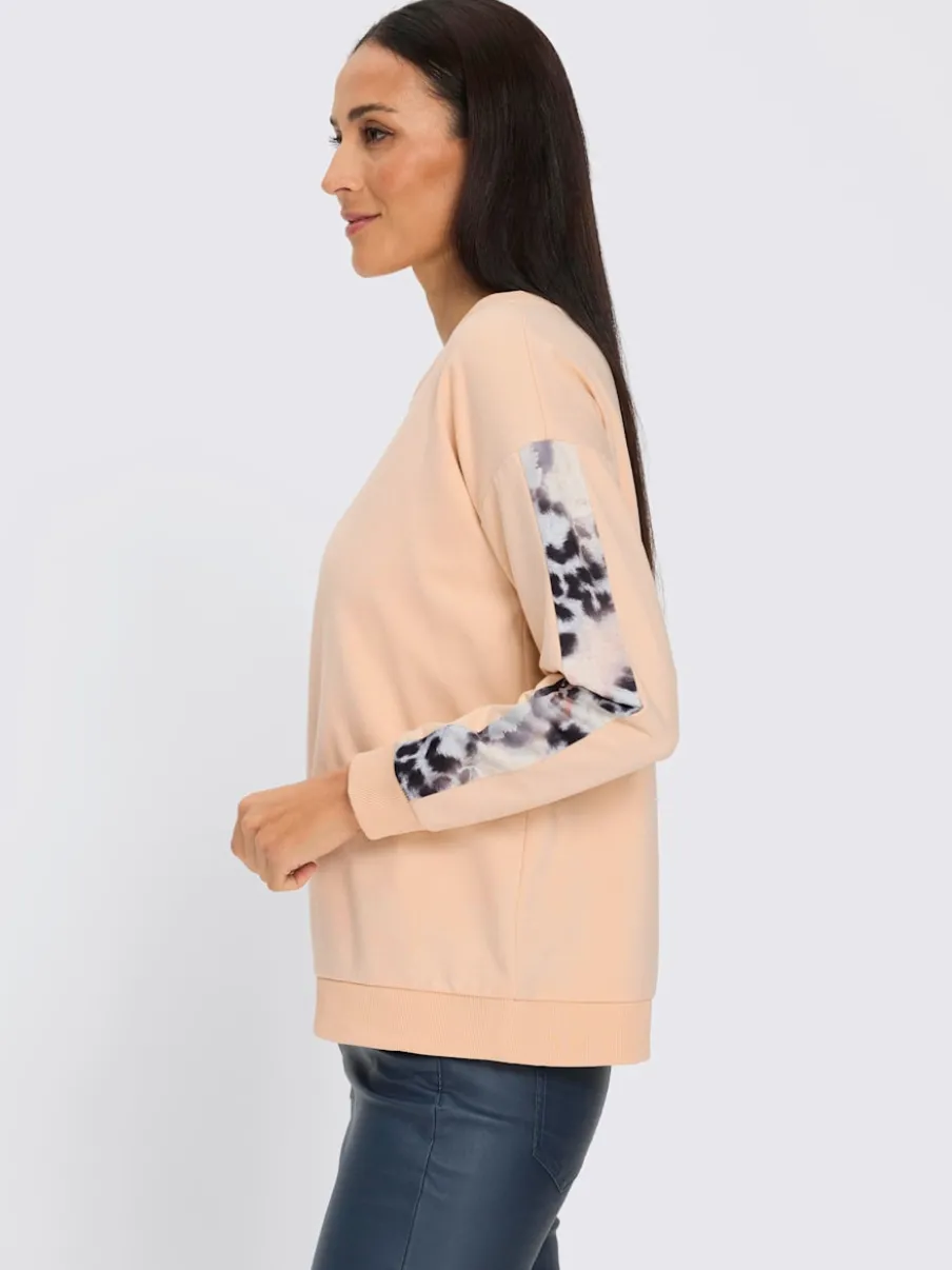 Sweatshirt confortable à encolure ronde avec motifs animaux sur les manches
