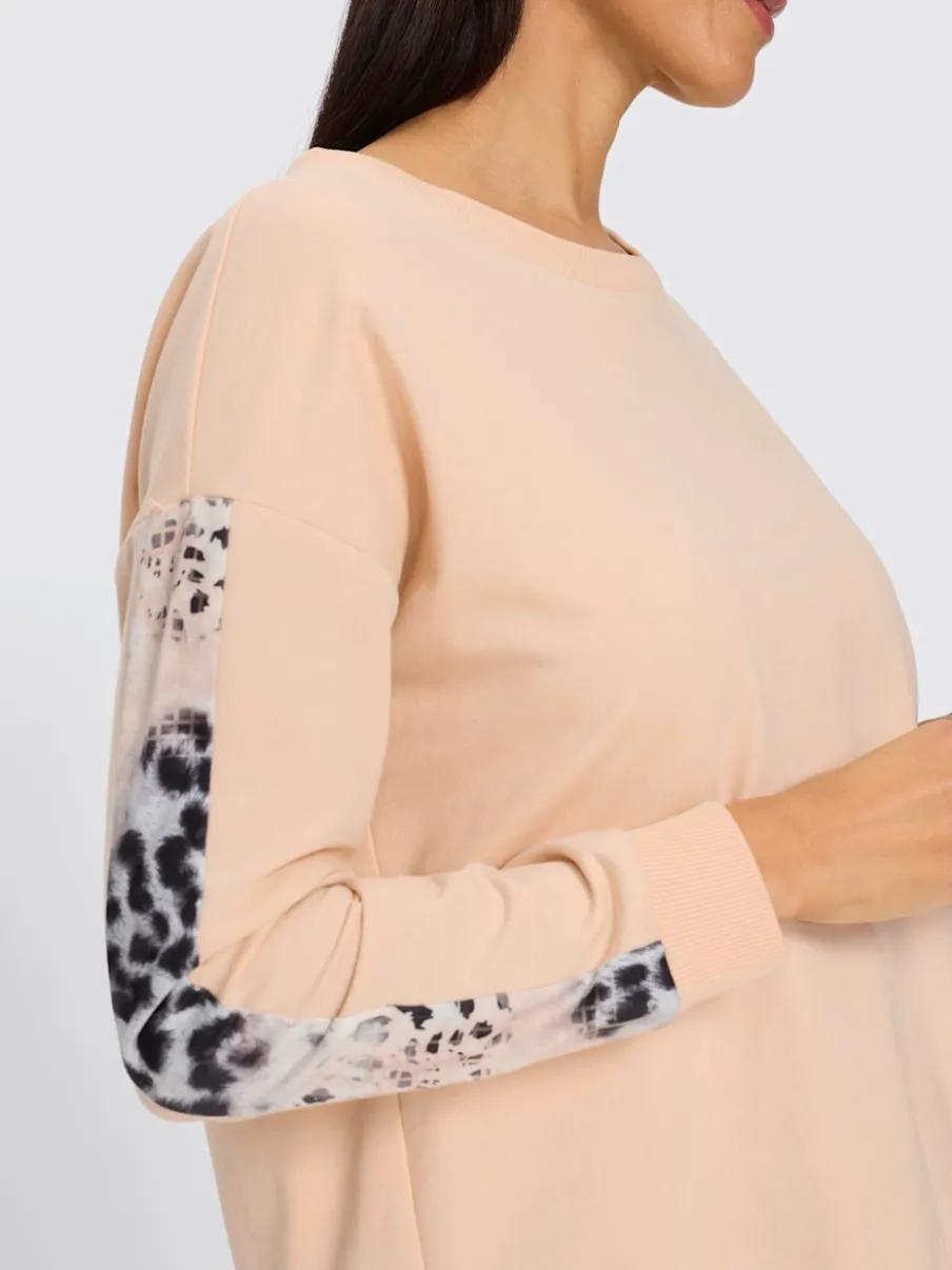 Sweatshirt confortable à encolure ronde avec motifs animaux sur les manches