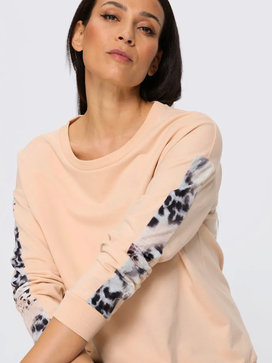 Sweatshirt confortable à encolure ronde avec motifs animaux sur les manches