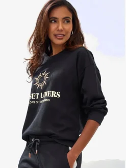 Sweatshirt décontracté avec imprimé et bords-côtes aux ourlets