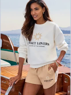 Sweatshirt décontracté avec imprimé et bords-côtes aux ourlets