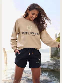 Sweatshirt décontracté avec imprimé et bords-côtes aux ourlets