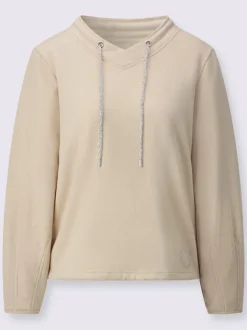 Sweatshirt doux brillant col V encolure ajustable manches ballon